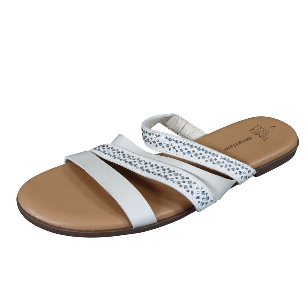 Time and Tru WMTT23FF005L Womens Strappy Rhinestone Sandals Size 7 White‎ Dressy